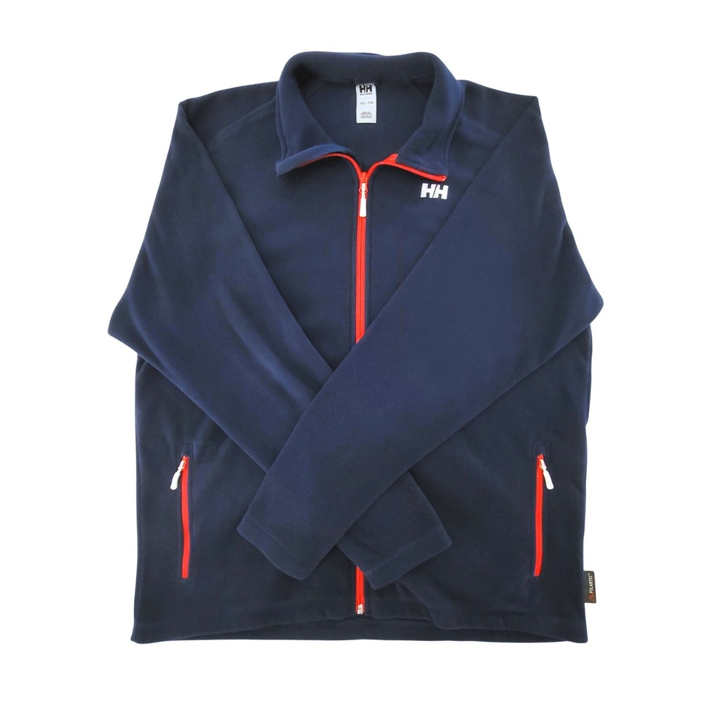 Helly Hansen Navy Blue Full Zip Red Trim Fleece Pullover Sweater Jacket Men XXL - Picture 2 of 11